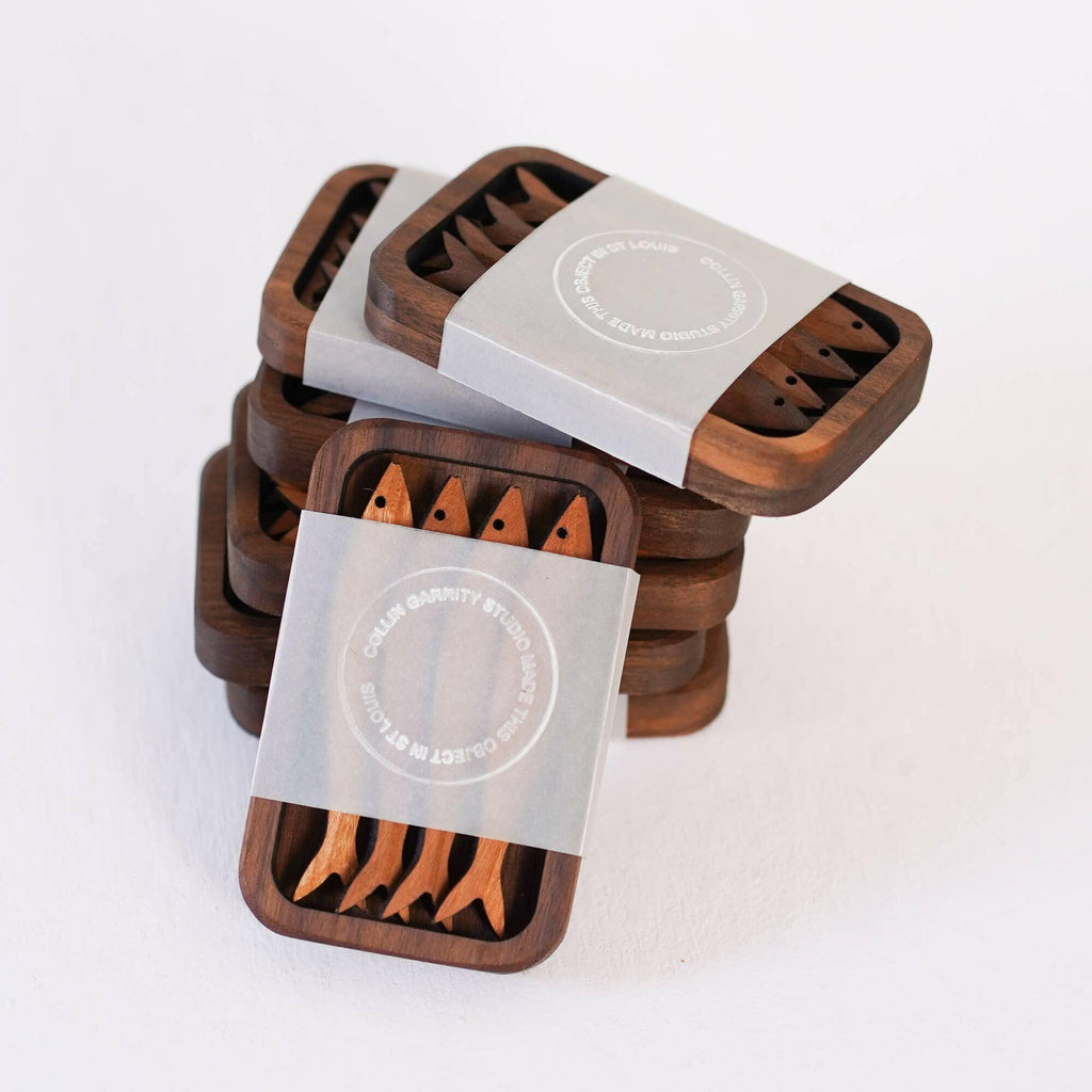 Wooden Sardine Tinned Fish Set in Cherry by Collin Garrity Studios.